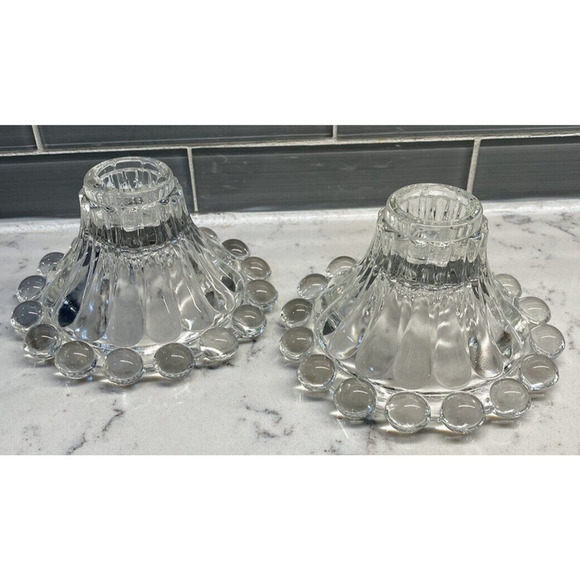 Anchor Hocking Berwick Boopie Clear Glass Candle Holders Set Of 2 Vintage 1950s - Picture 1 of 3